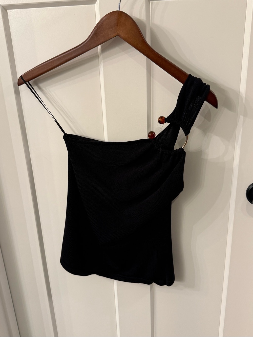Zara Black Asymmetrical One-Shoulder Tank with Ring Accent